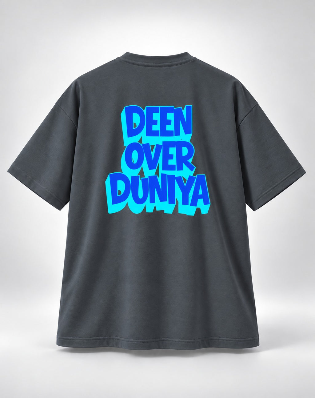 Deen Over Duniya Neon Graphic Oversized Unisex Grey T-Shirt