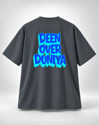 Deen Over Duniya Neon Graphic Oversized Unisex Grey T-Shirt