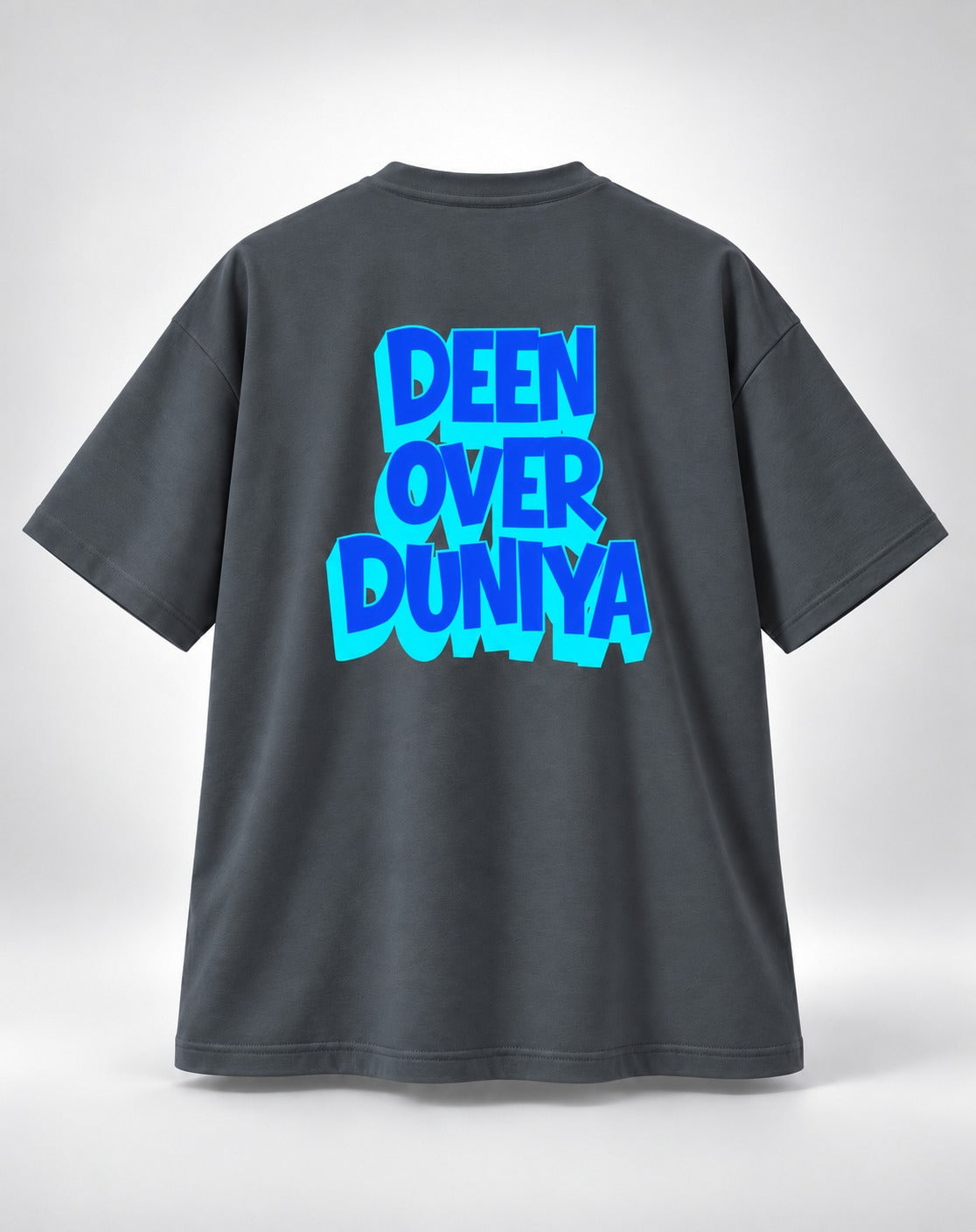 Deen Over Duniya Neon Graphic Oversized Unisex Grey T-Shirt