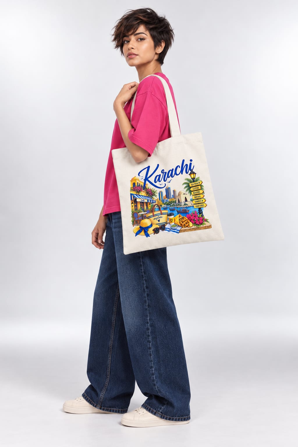 Karachi Landmarks Cityscape Canvas Tote Bag