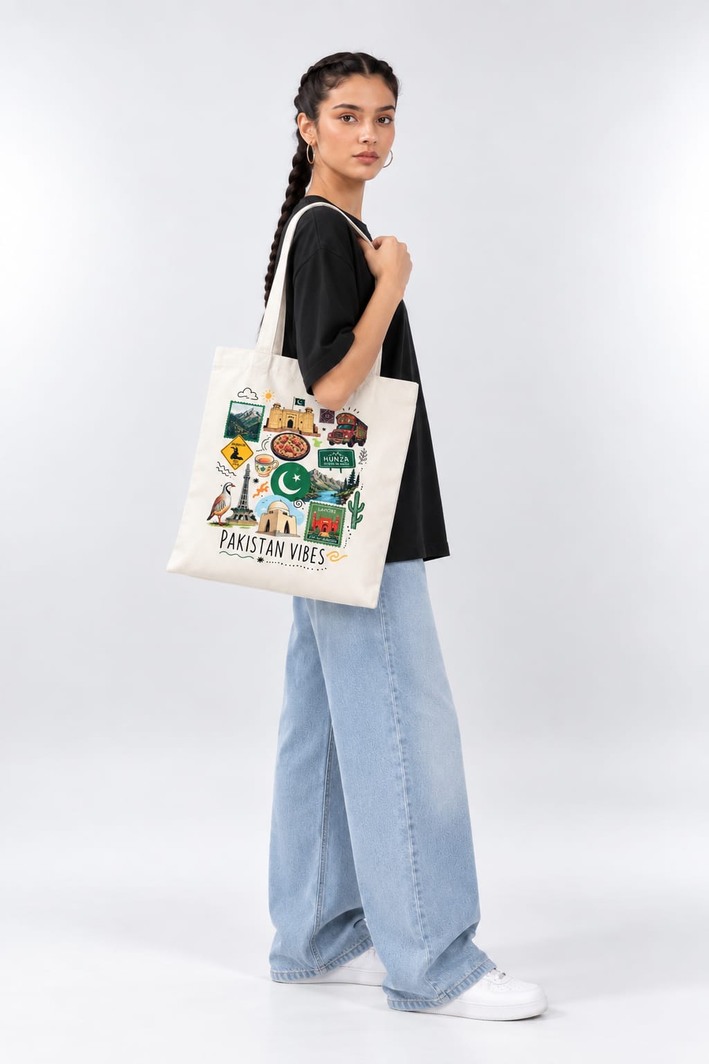 Pakistan Vibes Cultural Collage Canvas Tote Bag