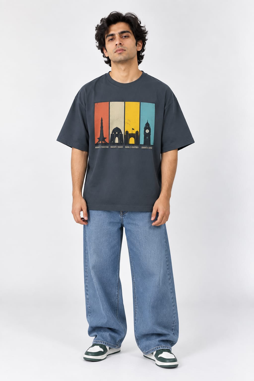 Pakistani Landmarks Vintage Panel Oversized Unisex Grey T-Shirt