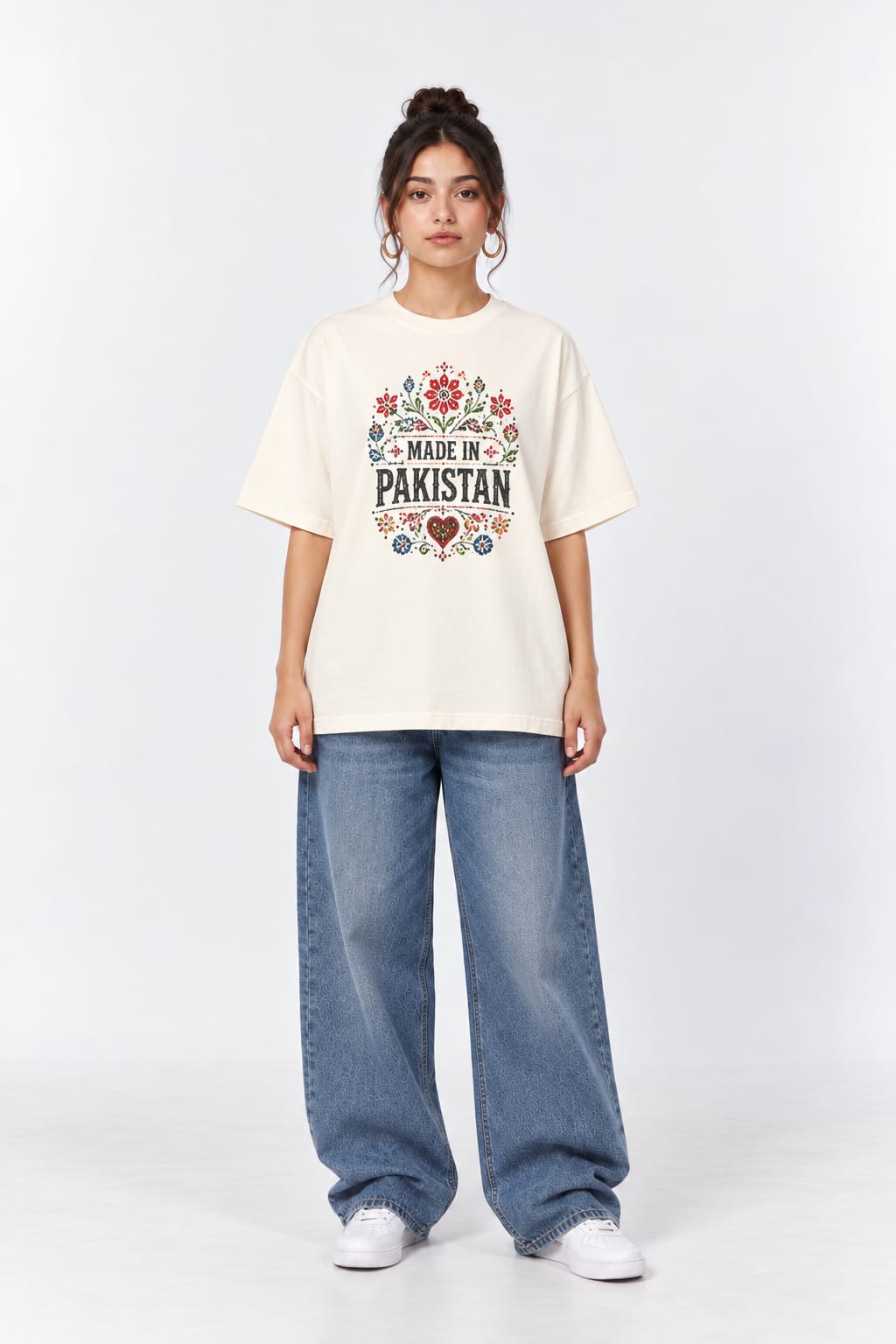 Made in Pakistan Truck Art Inspired Oversized Graphic Oatmeal Cream T-Shirt