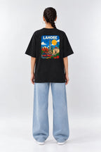 Vintage Lahore Travel Poster Oversized Unisex Black T-Shirt