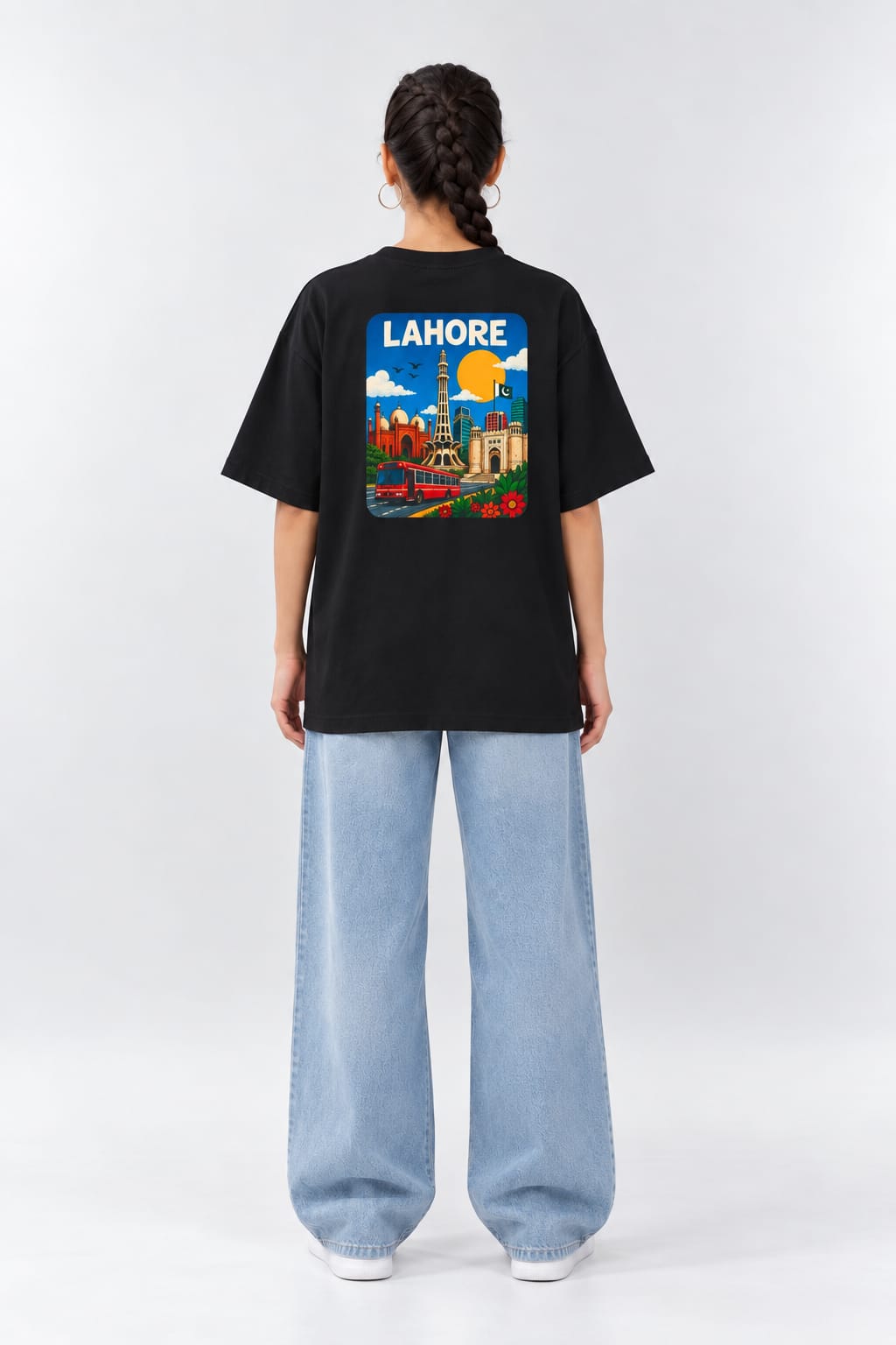 Vintage Lahore Travel Poster Oversized Unisex Black T-Shirt