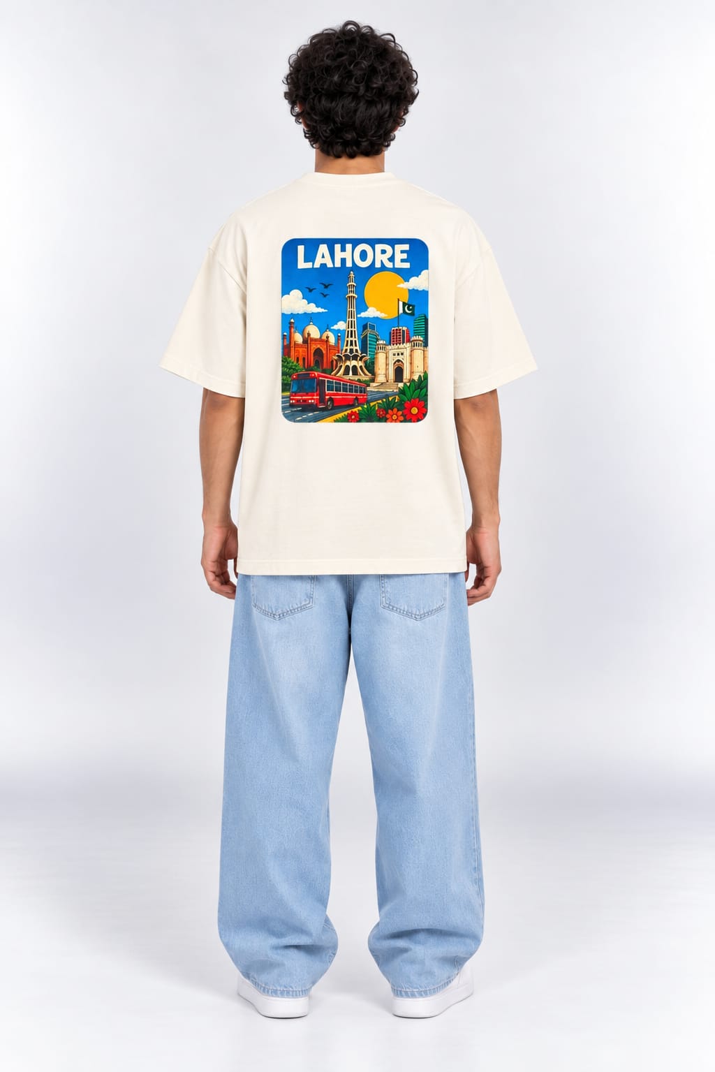 Vintage Lahore Travel Poster Oversized Unisex Oatmeal Cream T-Shirt