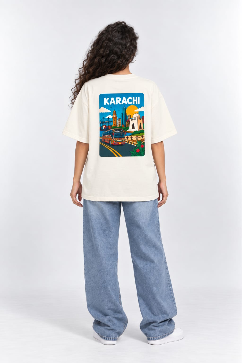 Vintage Karachi Travel Poster Oversized Unisex Oatmeal Cream T-Shirt