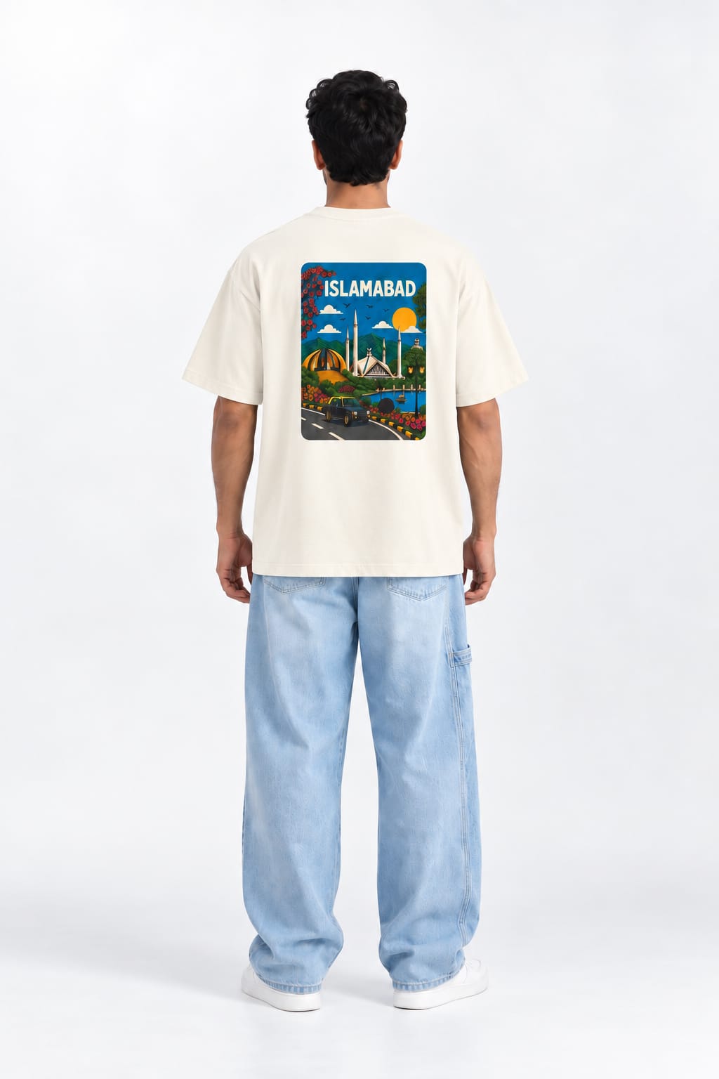 Vintage Islamabad Travel Poster Oversized Unisex Oatmeal Cream T-Shirt
