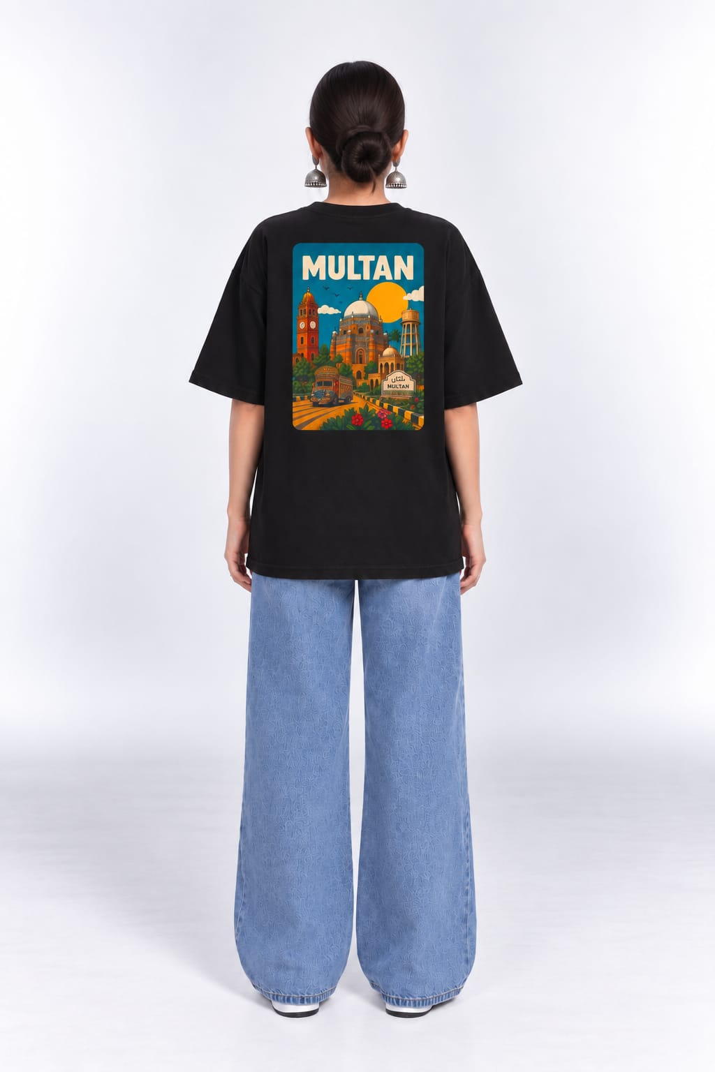 Vintage Multan Travel Poster Oversized Unisex Black T-Shirt
