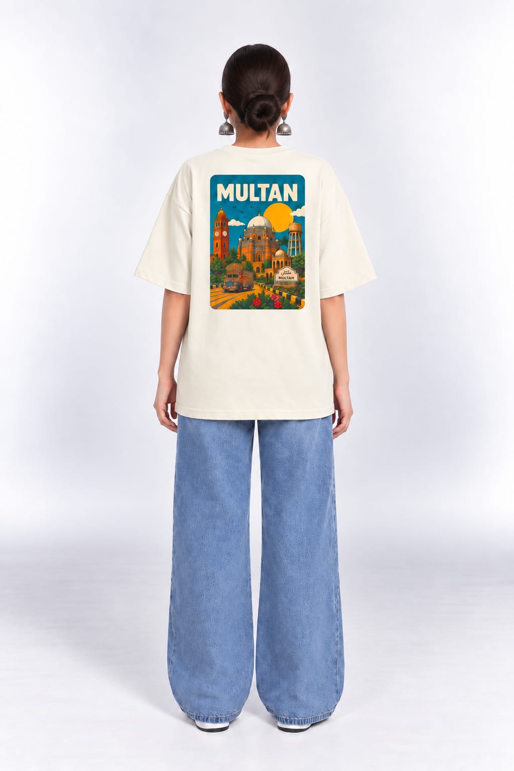 Vintage Multan Travel Poster Oversized Unisex Oatmeal Cream T-Shirt