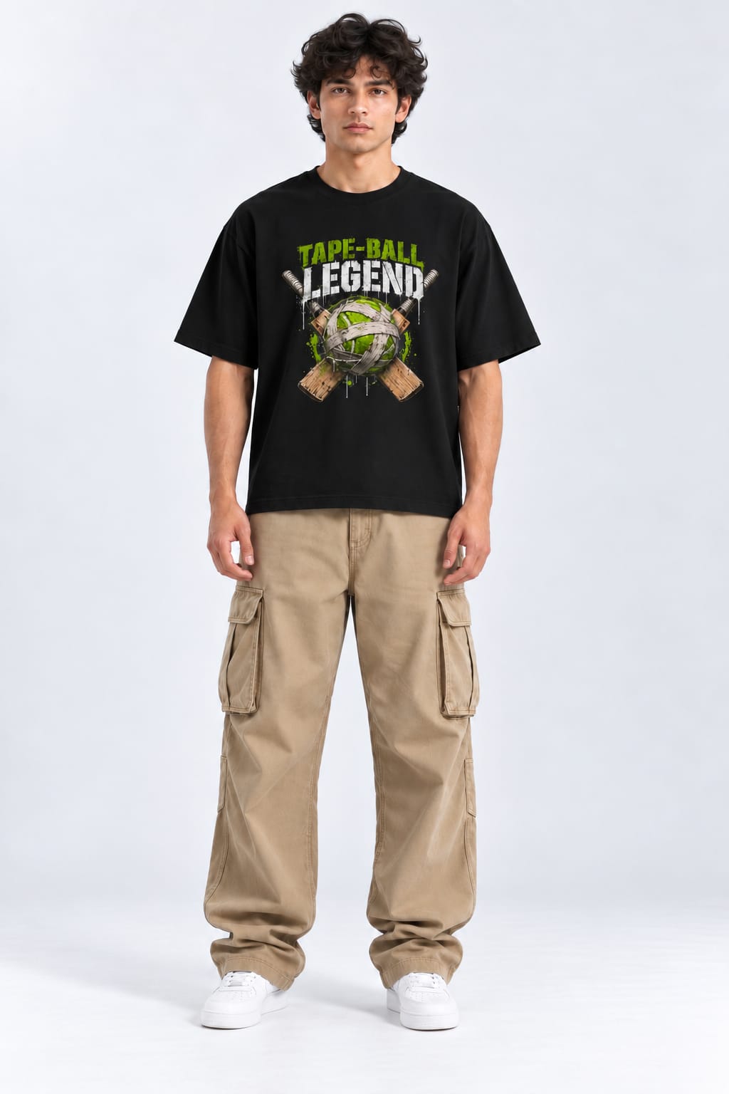 Tape Ball Cricket Graphic Oversized Unisex Black T-Shirt