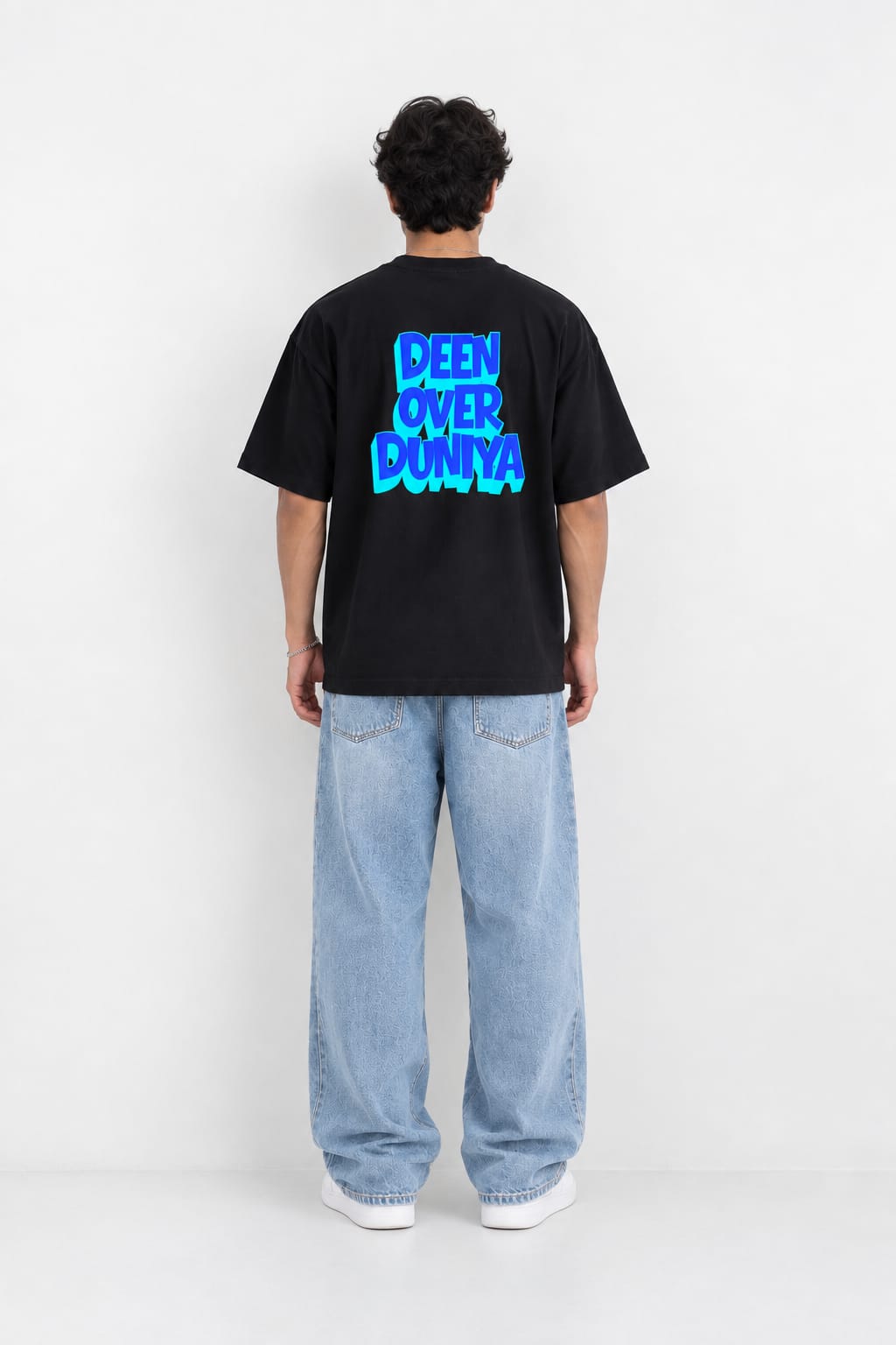 Deen Over Duniya Neon Graphic Oversized Unisex Black T-Shirt
