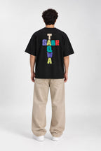 Sabr & Taqwa Bubble Block Crossword Oversized Unisex Black T-Shirt