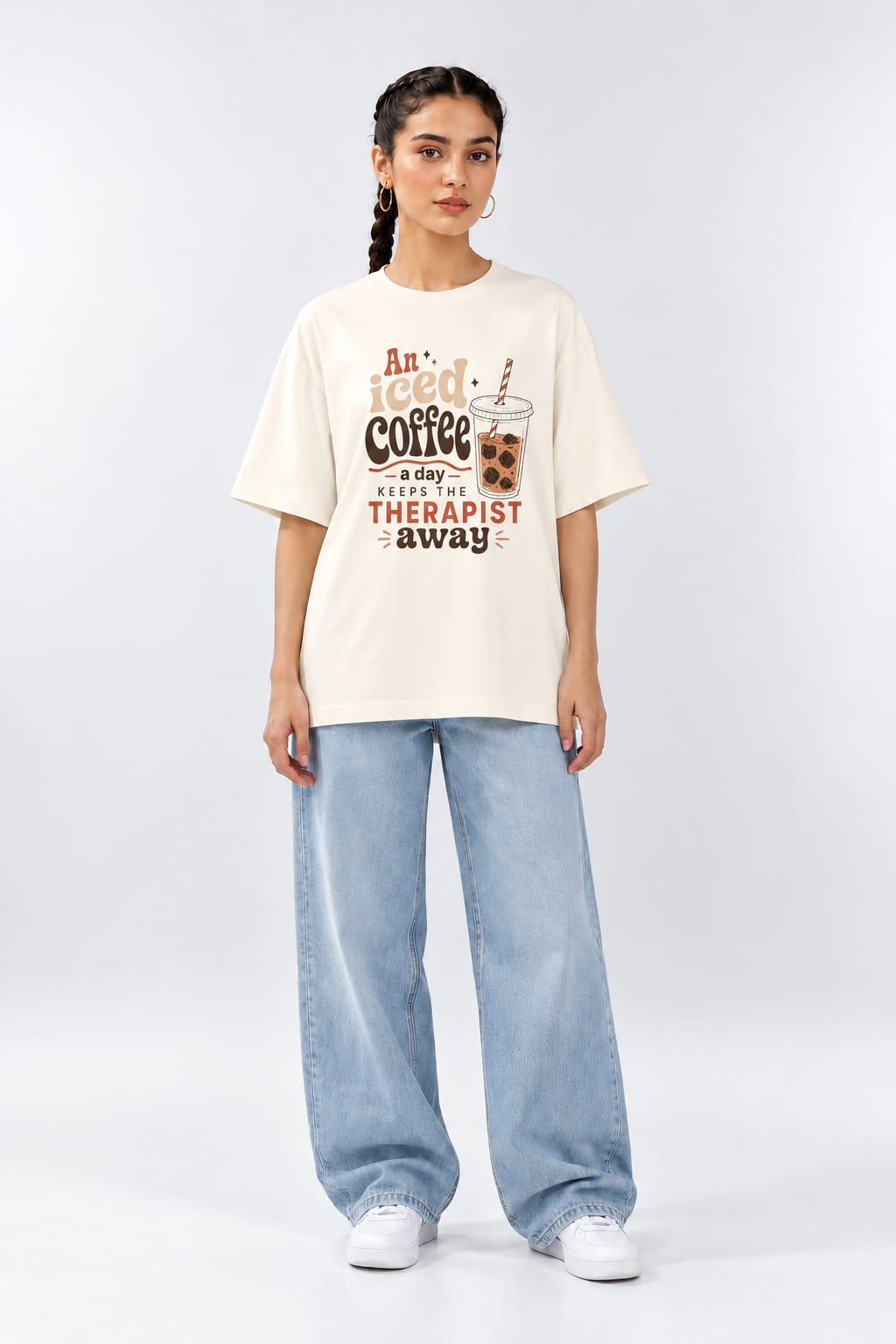 Iced Coffee Satire Oversized Unisex Graphic Oatmeal Cream T-Shirt