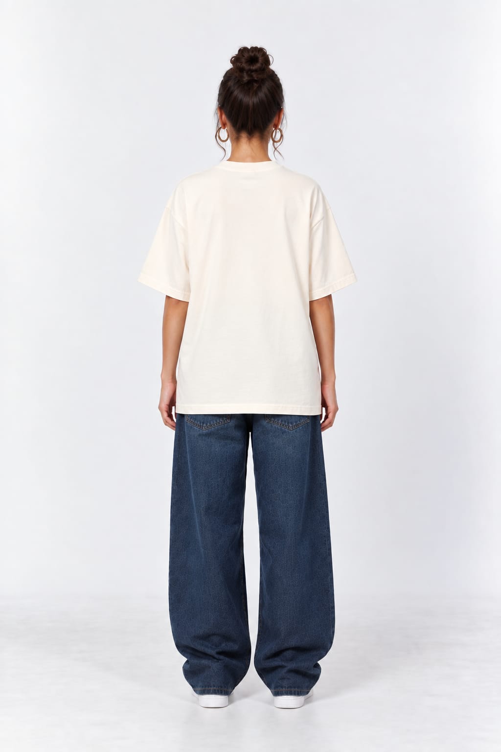 Kinnoo Citrus Aqua Stripes Oversized Unisex Graphic Oatmeal Cream T-Shirt