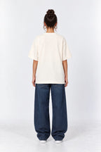 Kinnoo Citrus Aqua Stripes Oversized Unisex Graphic Oatmeal Cream T-Shirt