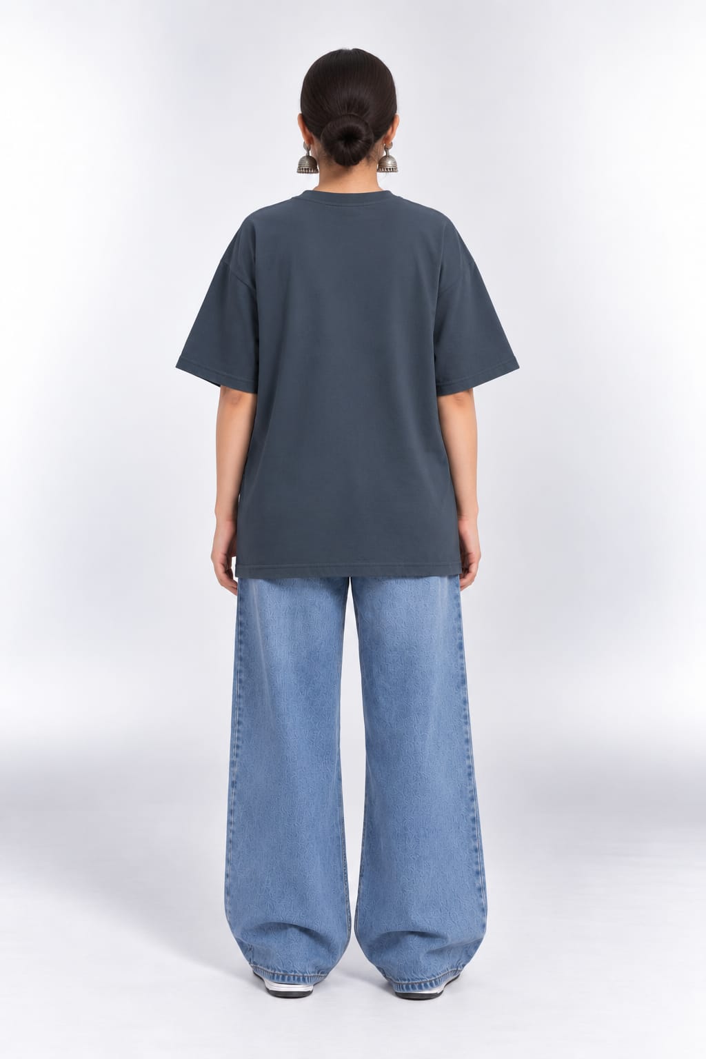 Neemboo Lemon Striped Graphic Oversized Unisex Grey T-Shirt