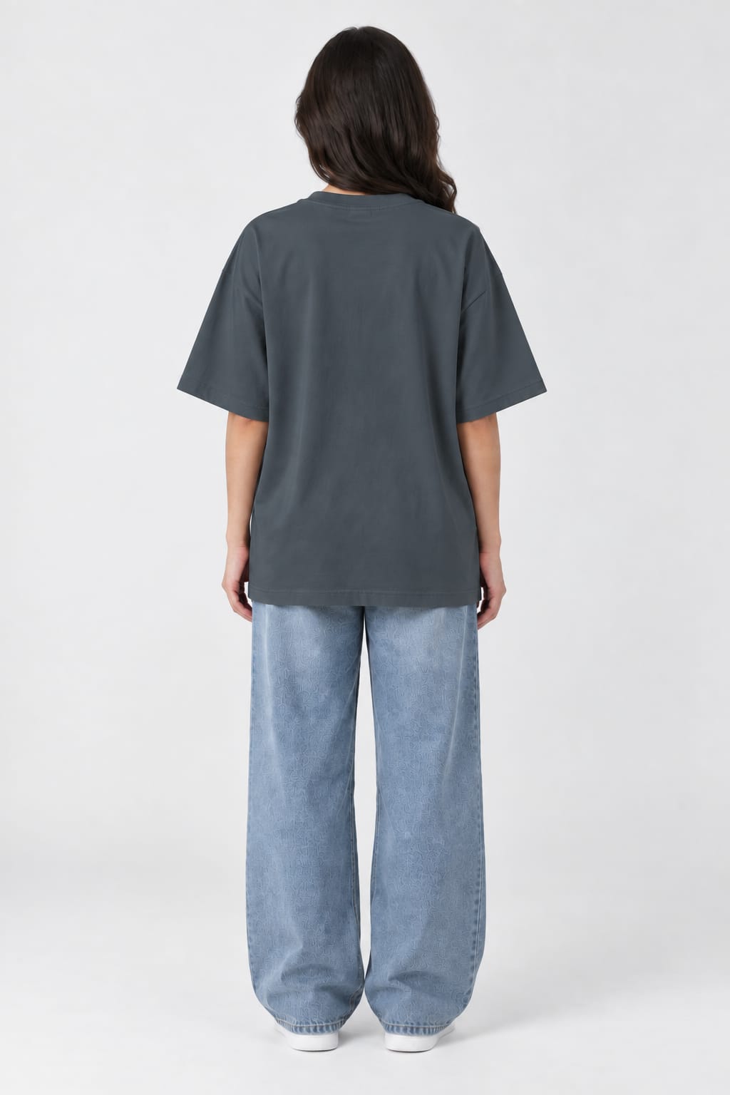 Boy Mom Patterned Block Text Oversized Graphic Grey T-Shirt