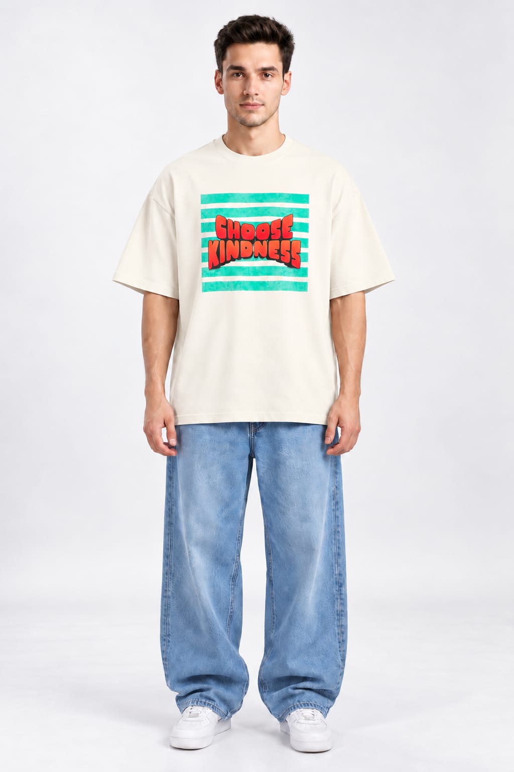 Choose Kindness Retro Block Oversized Unisex Oatmeal Cream T-Shirt