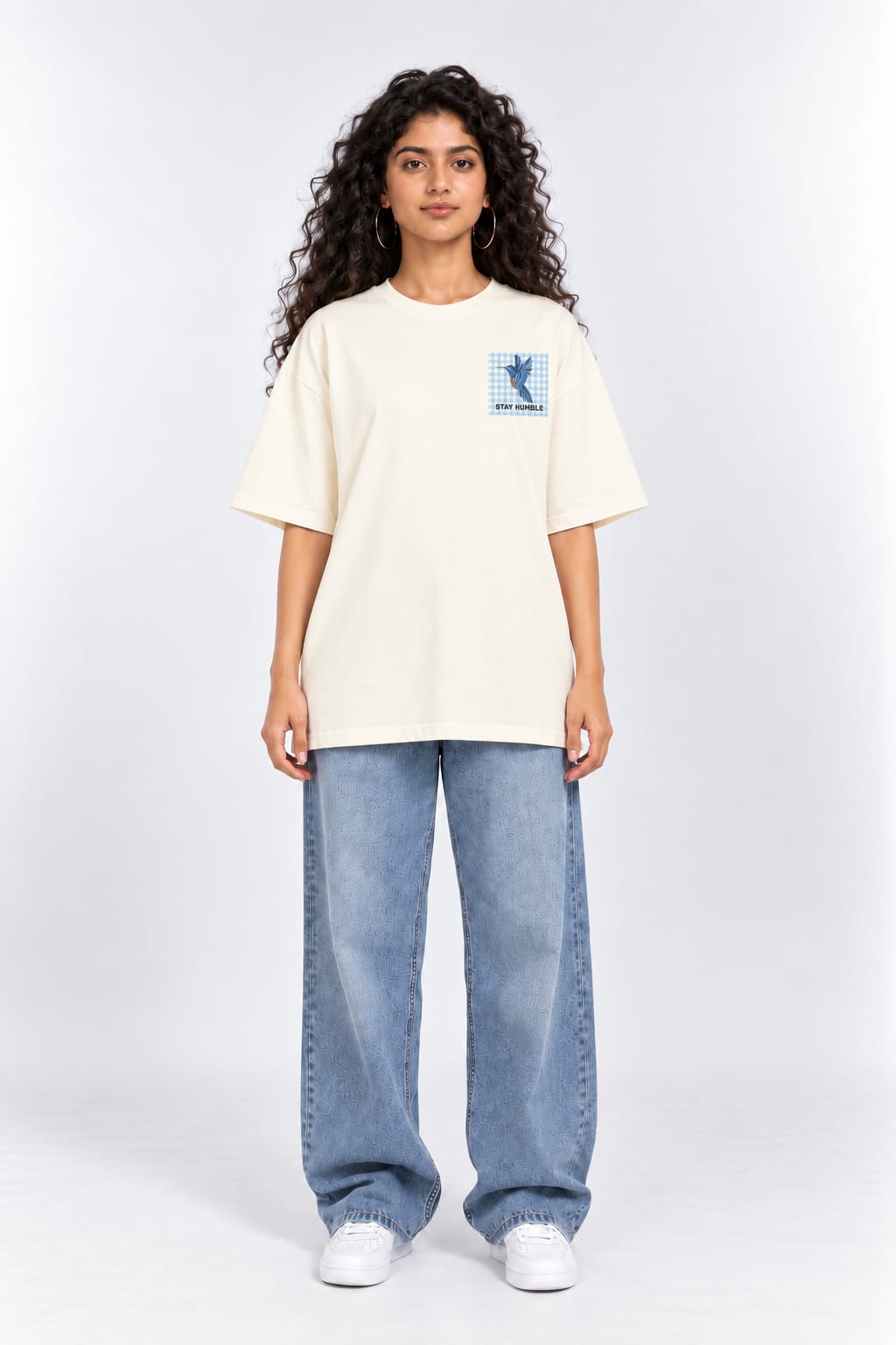 Stay Humble Hummingbird Oversized Unisex Graphic Oatmeal Cream T-Shirt