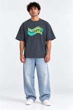 Emotionally Unavailable Neon Wavy Graphic Unisex Oversized Grey T-Shirt