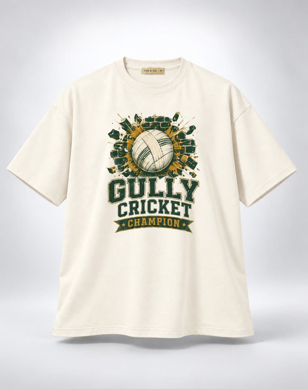 Gully Cricket Champion Oversized Unisex Graphic Oatmeal Cream T-Shirt