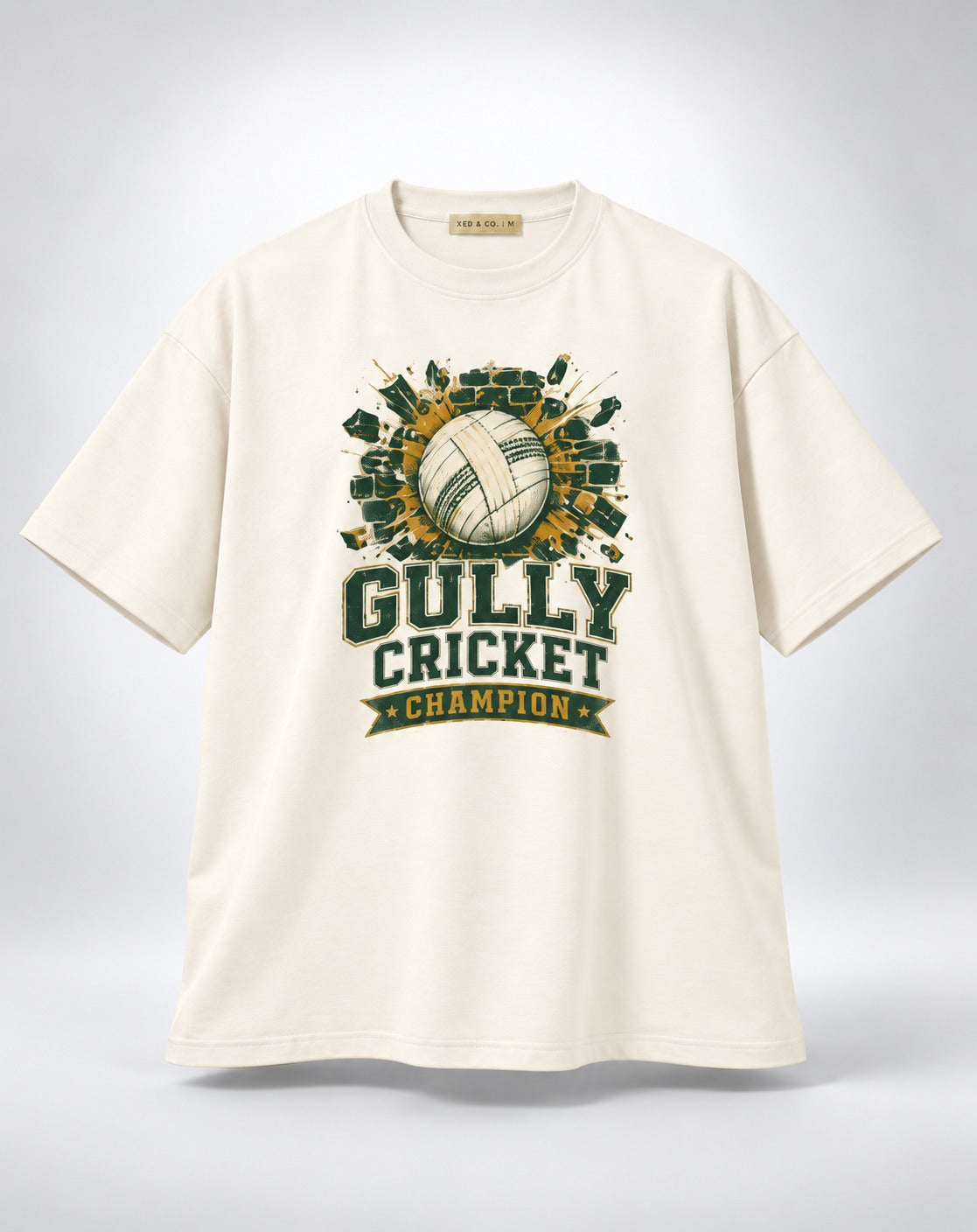 Gully Cricket Champion Oversized Unisex Graphic Oatmeal Cream T-Shirt