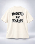 Rooted in Faith Distressed Block Font Oversized Unisex Oatmeal Cream T-Shirt