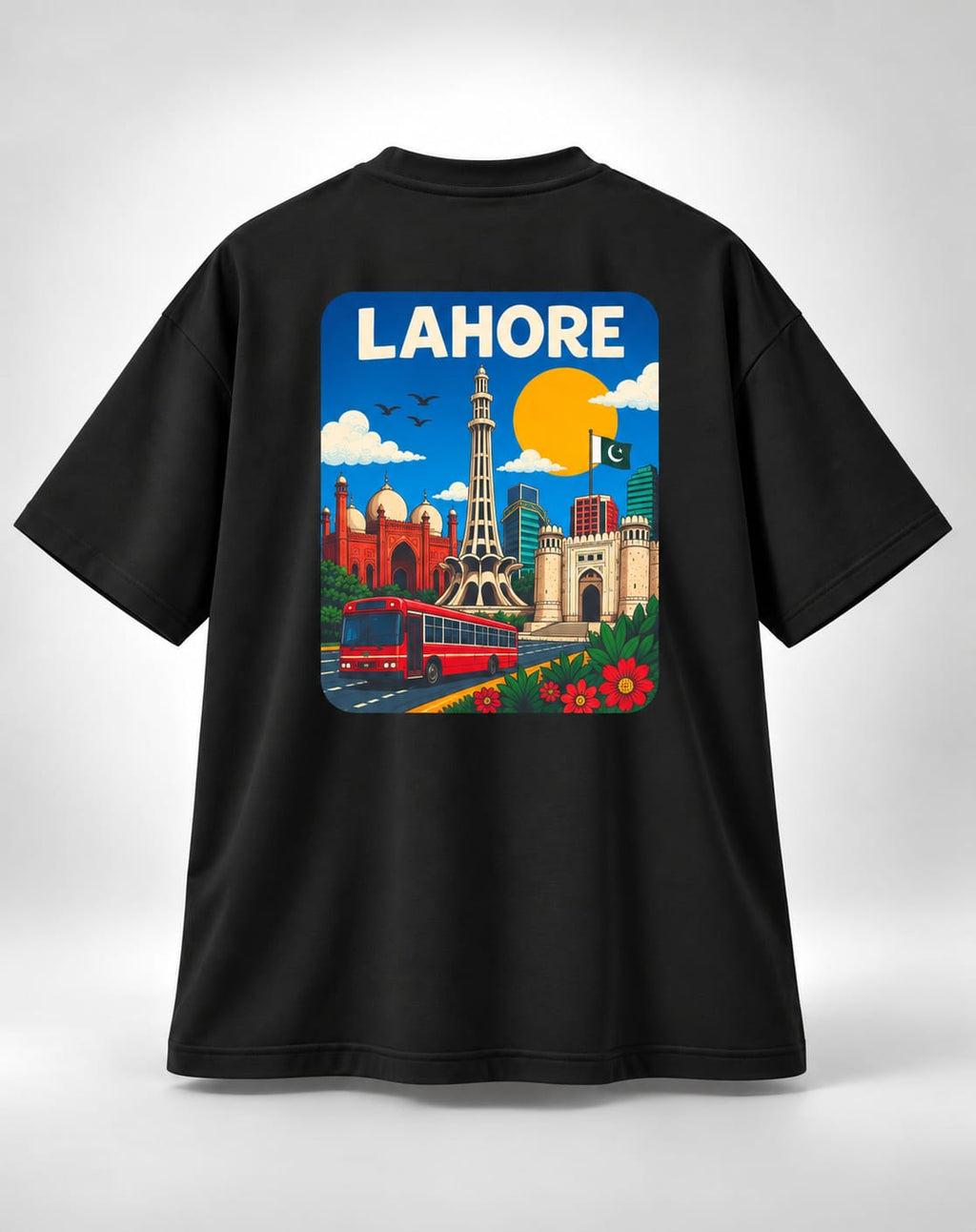 Vintage Lahore Travel Poster Oversized Unisex Black T-Shirt