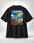 Vintage Lahore Travel Poster Oversized Unisex Black T-Shirt