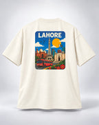 Vintage Lahore Travel Poster Oversized Unisex Oatmeal Cream T-Shirt