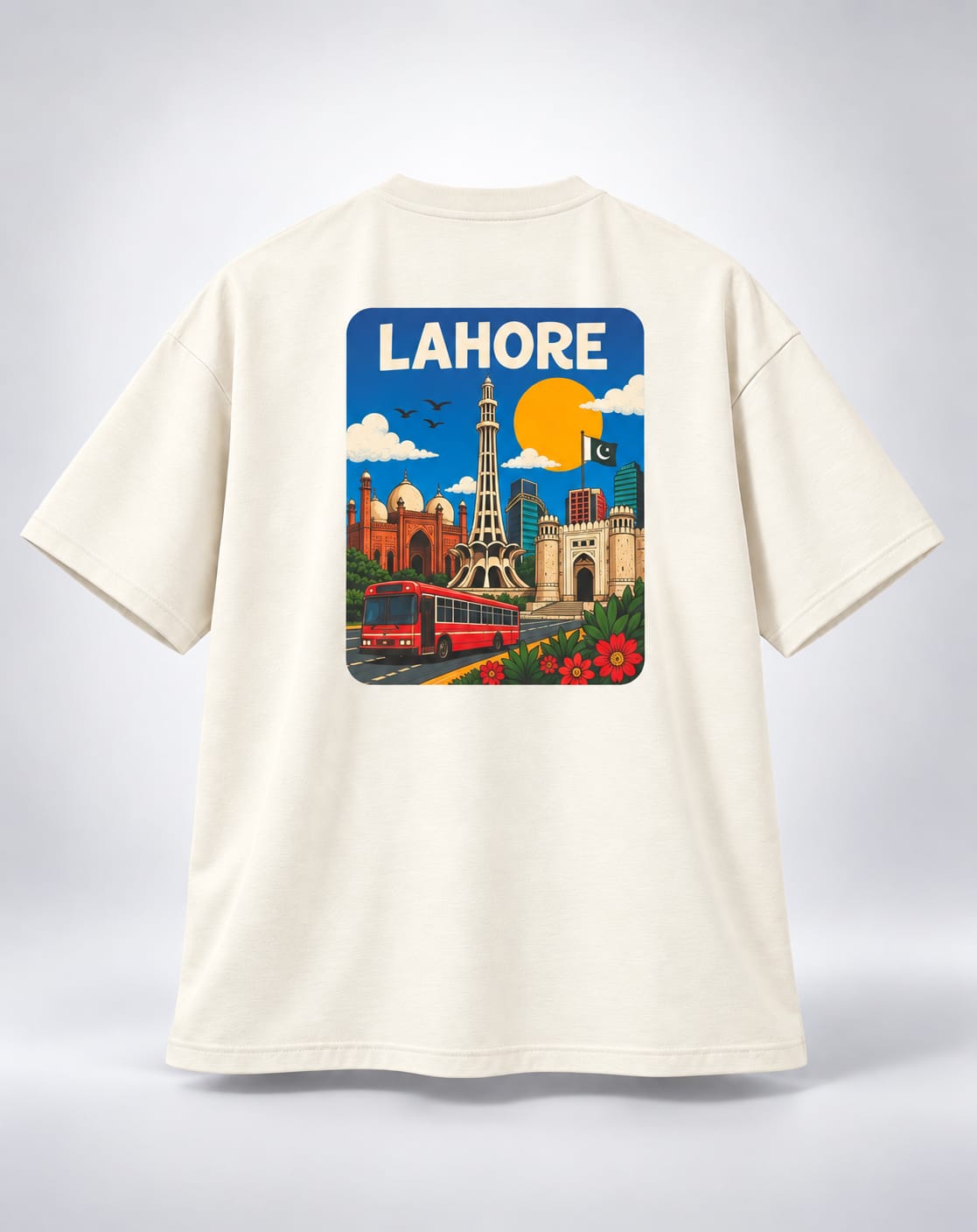 Vintage Lahore Travel Poster Oversized Unisex Oatmeal Cream T-Shirt