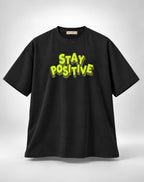 Stay Positive Retro Layered Graphic Oversized Unisex Black T-Shirt