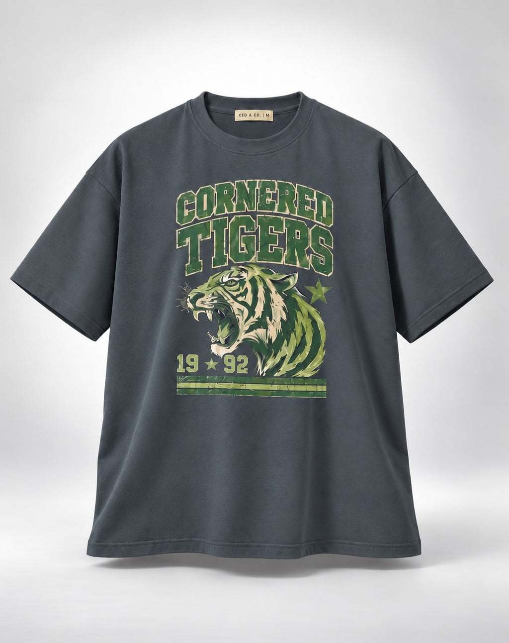 Cornered Tigers 1992 Graphic Oversized Unisex Grey T-Shirt