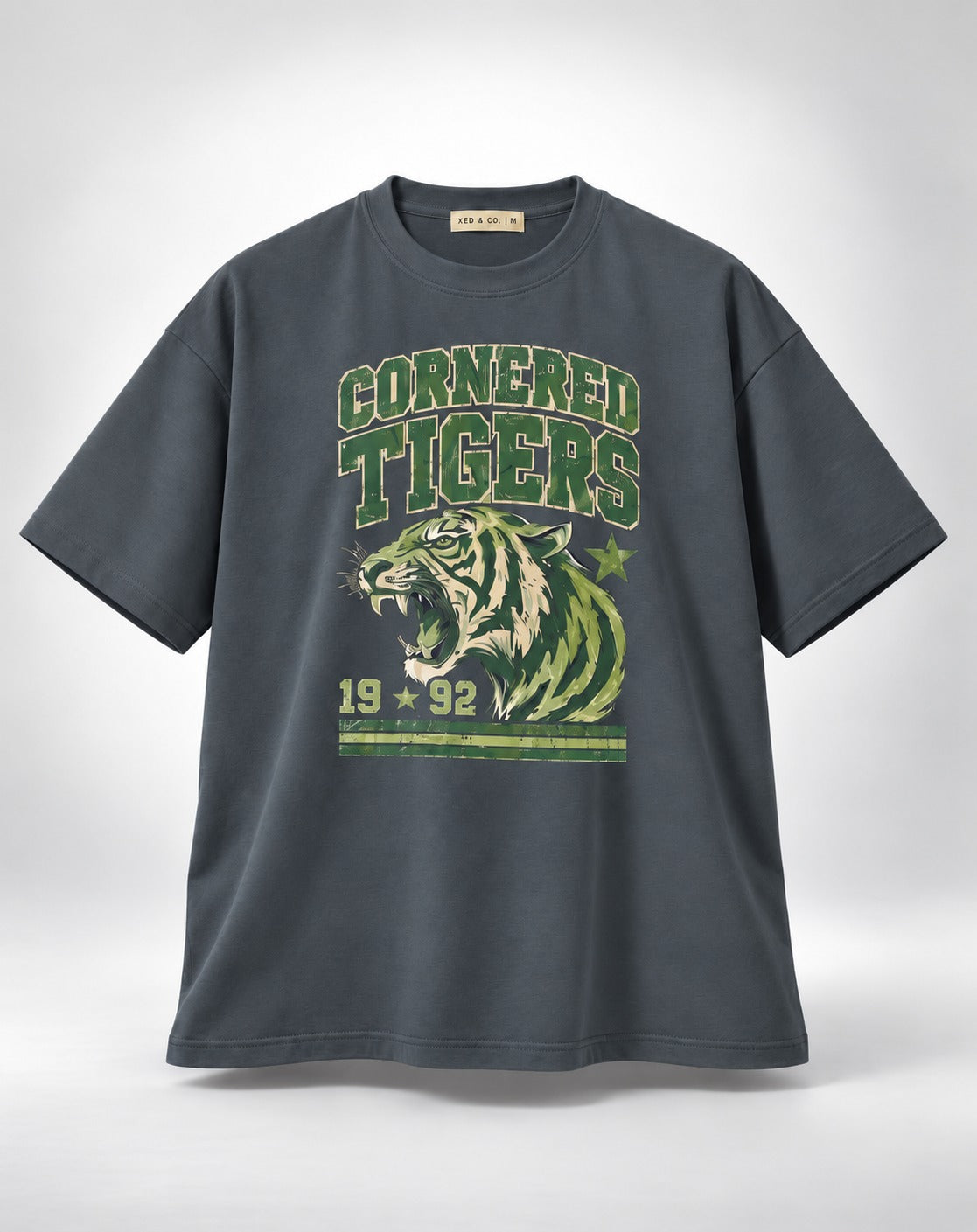 Cornered Tigers 1992 Graphic Oversized Unisex Grey T-Shirt