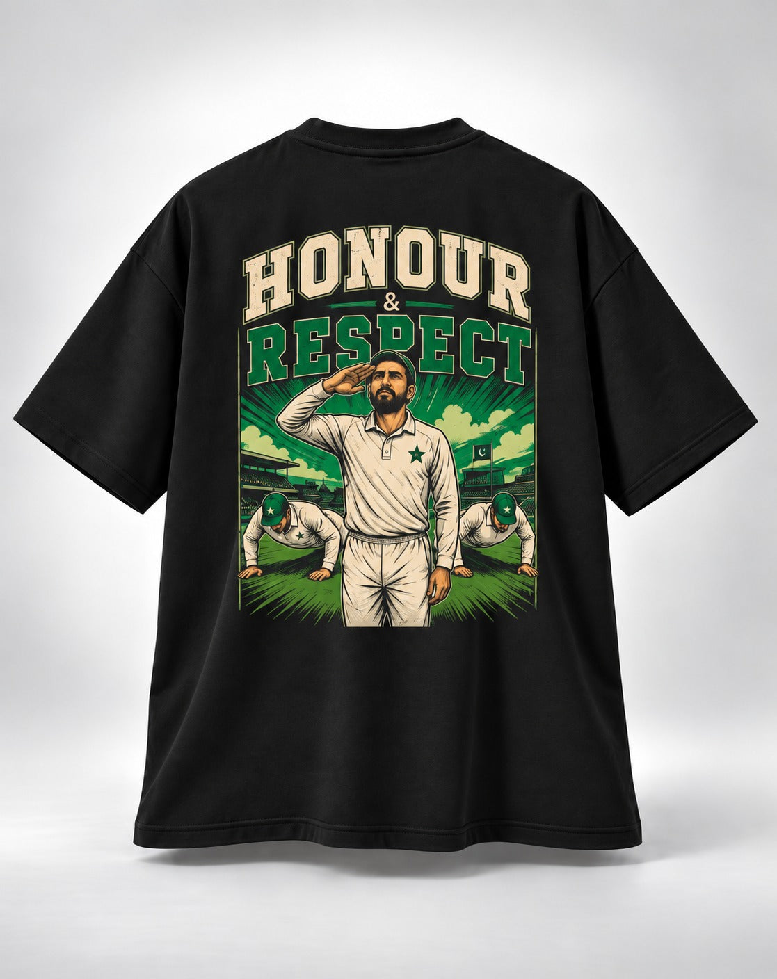 Honour & Respect Cricket Graphic Oversized Unisex Black T-Shirt