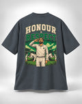 Honour & Respect Cricket Graphic Oversized Unisex Grey T-Shirt