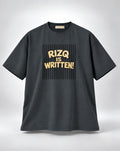 Rizq Is Written Stripes Graphic Oversized Unisex Grey T-Shirt