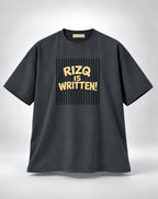 Rizq Is Written Stripes Graphic Oversized Unisex Grey T-Shirt