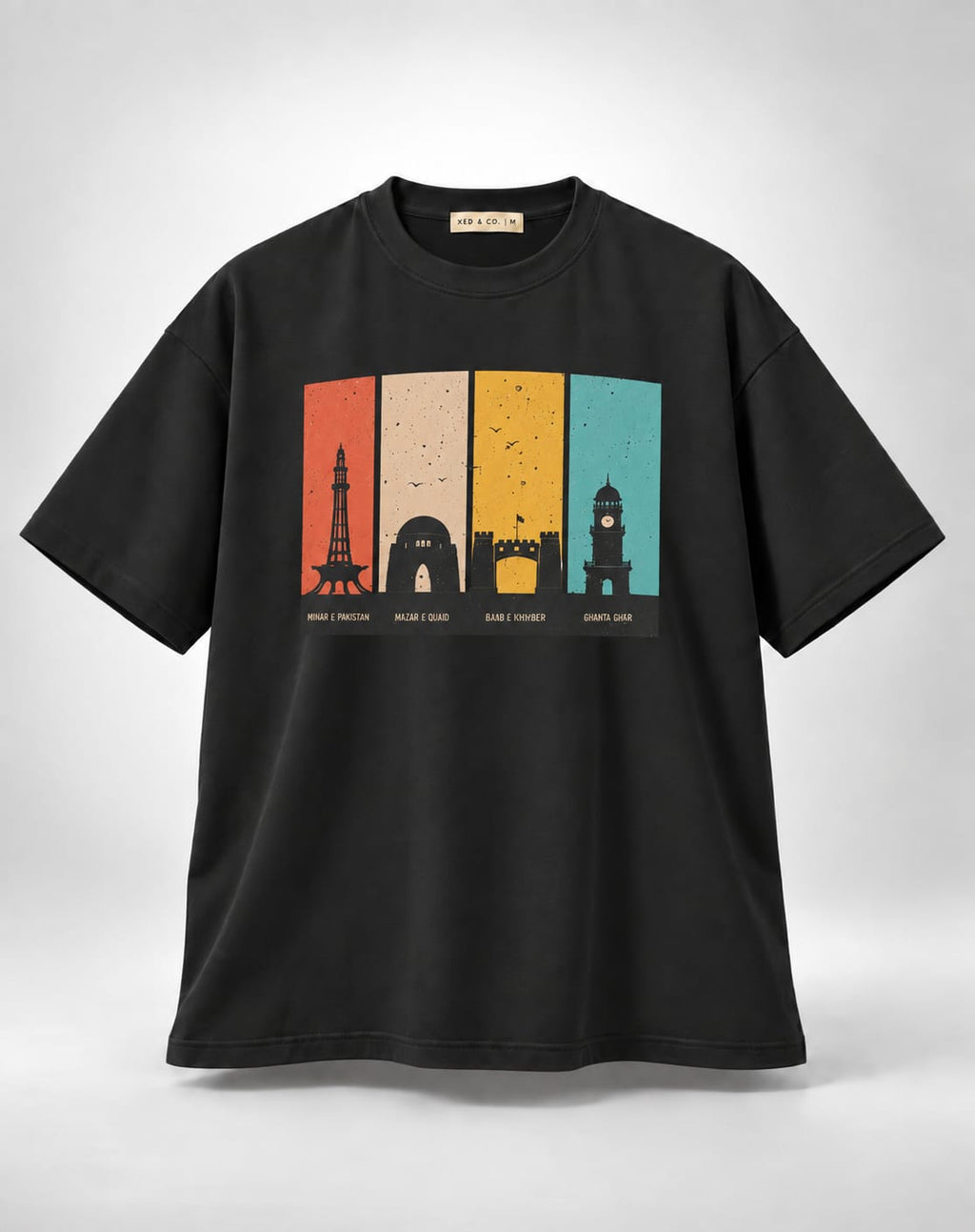 Pakistani Landmarks Vintage Panel Oversized Unisex Black T-Shirt