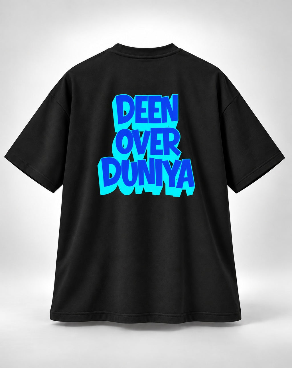 Deen Over Duniya Neon Graphic Oversized Unisex Black T-Shirt