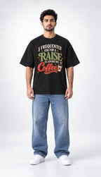 Coffee Satire Funny Graphic Oversized Unisex Black T-Shirt