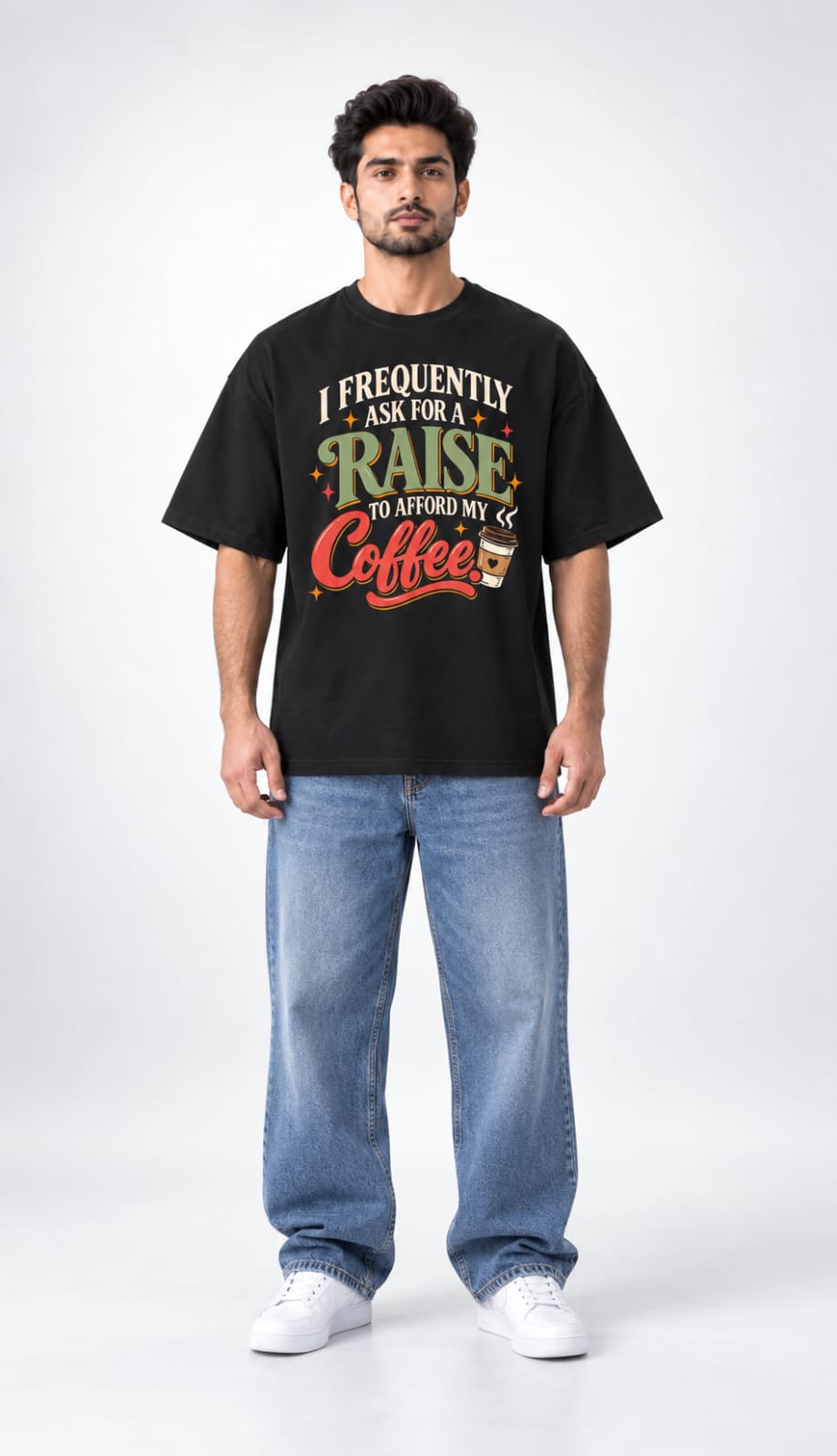Coffee Satire Funny Graphic Oversized Unisex Black T-Shirt
