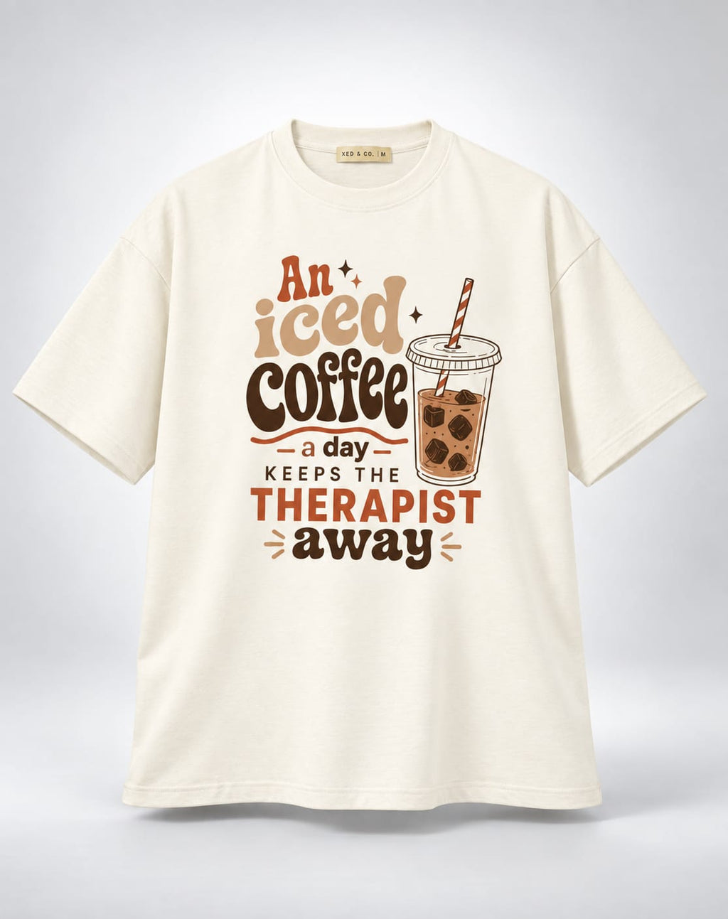 Iced Coffee Satire Oversized Unisex Graphic Oatmeal Cream T-Shirt