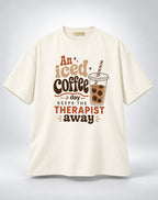 Iced Coffee Satire Oversized Unisex Graphic Oatmeal Cream T-Shirt