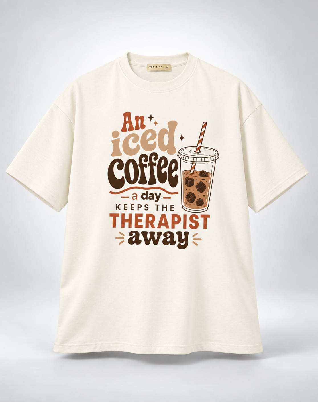 Iced Coffee Satire Oversized Unisex Graphic Oatmeal Cream T-Shirt