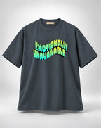 Emotionally Unavailable Neon Wavy Graphic Unisex Oversized Grey T-Shirt