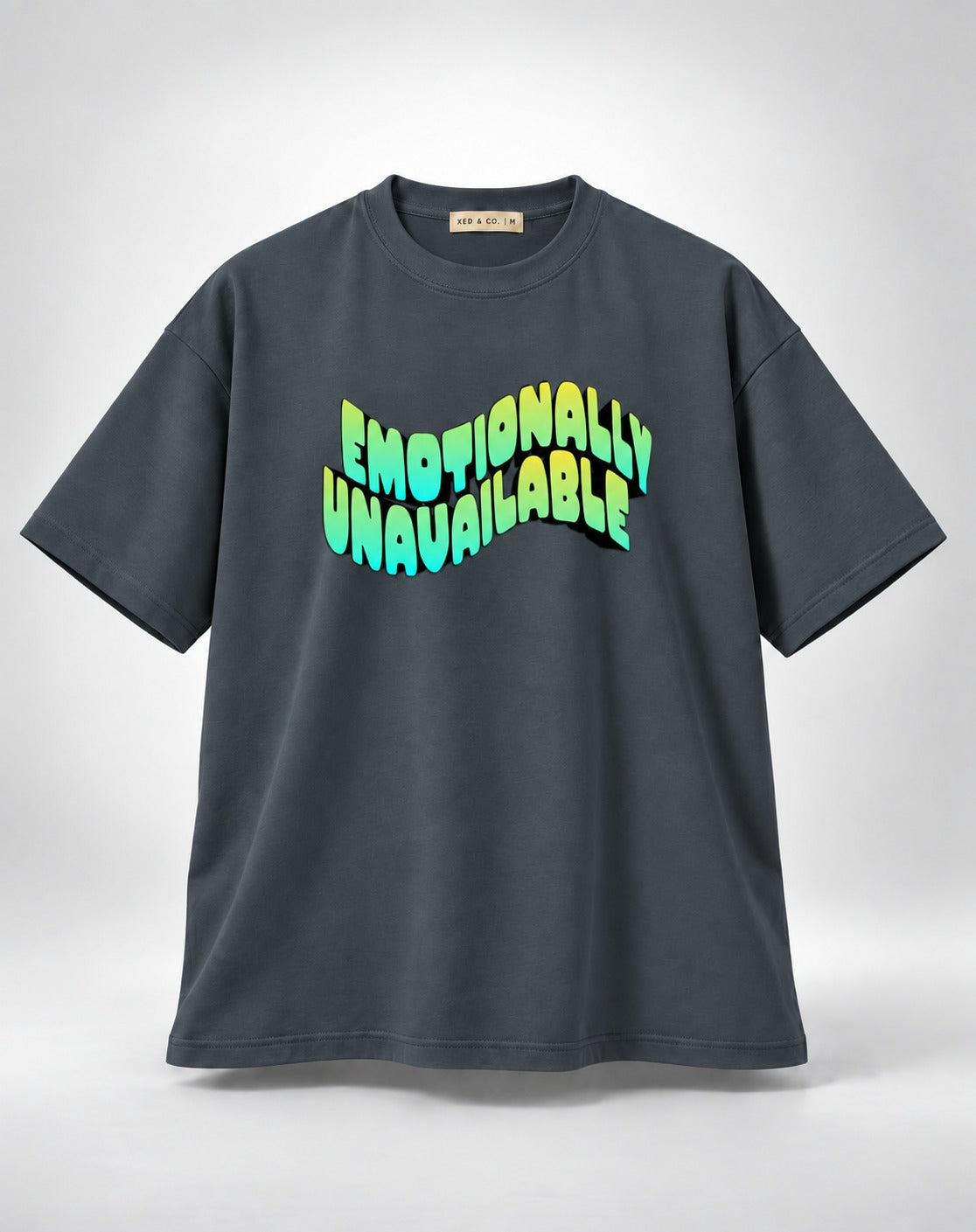 Emotionally Unavailable Neon Wavy Graphic Unisex Oversized Grey T-Shirt
