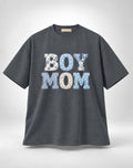 Boy Mom Patterned Block Text Oversized Graphic Grey T-Shirt