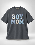 Boy Mom Patterned Block Text Oversized Graphic Grey T-Shirt